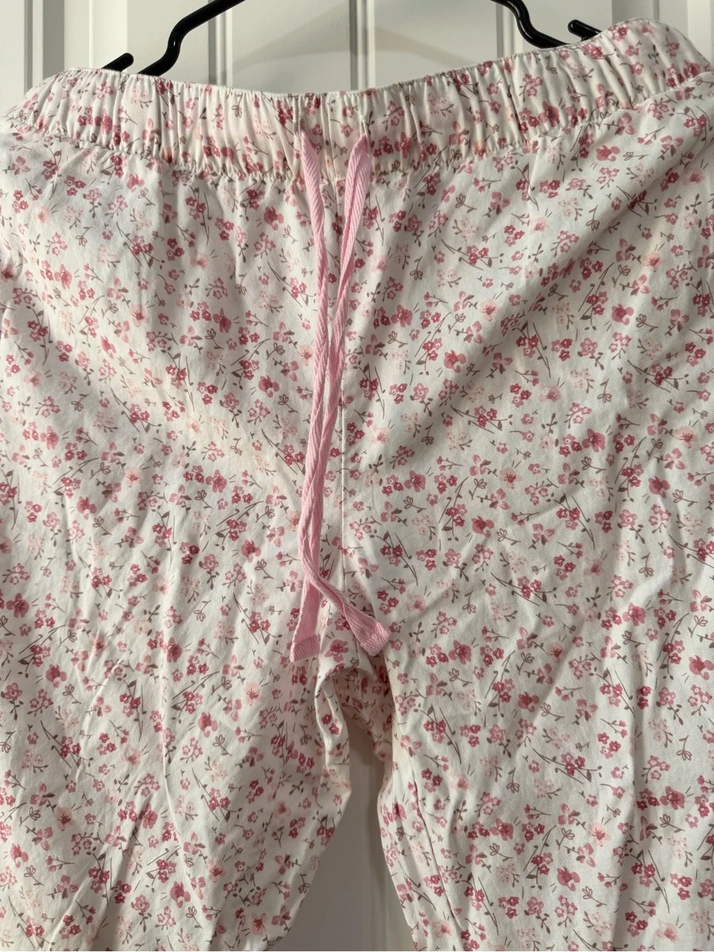 Floral Button-Front Pajama Top With Matching Pants- White with Pink Florals
